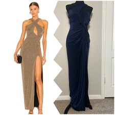 Nookie Navy Metallic Nova Gown, Revolve, New Year's, Holiday, Prom, Large NWT
