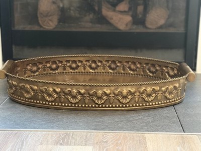 Castilian Imports Vintage Large Solid Brass Heavy Decorated Tray 27.5 X 16  X 5 