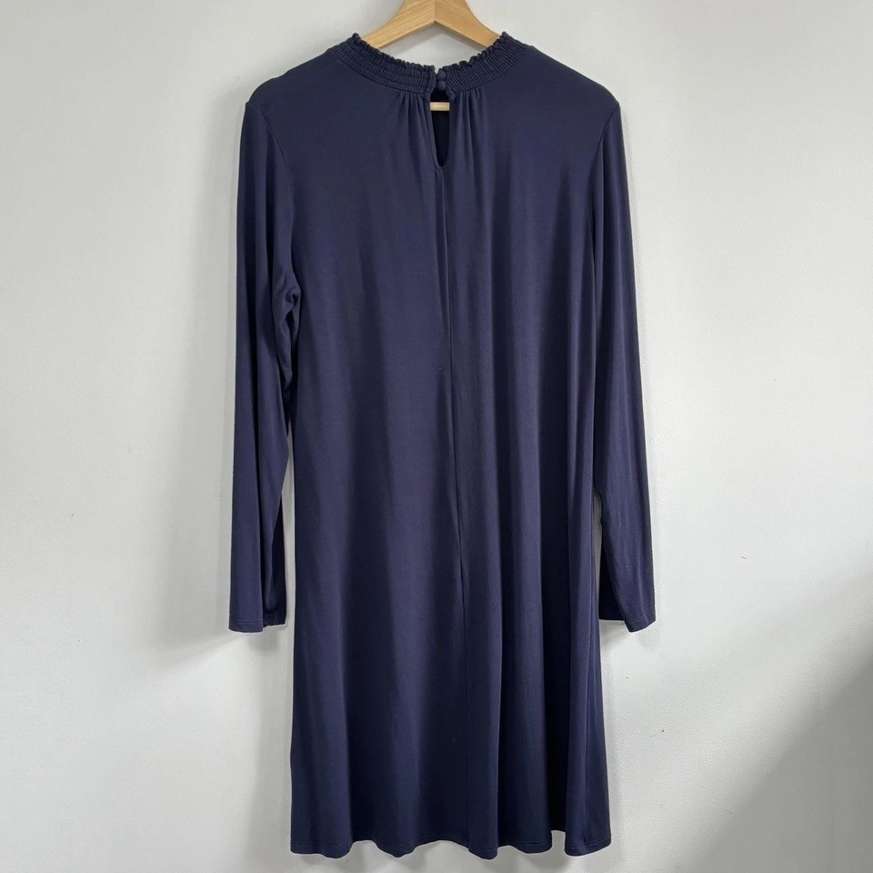 M&S Swing Dress Navy Long Sleeve Stretch High Neck Keyhole Back 14 ...