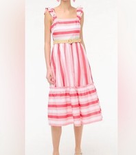 J Crew Striped Squareneck Midi Dress Summer Pink White Striped Size 6