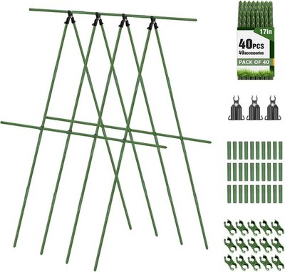 Joyhalo 40 Pack 17in Modular Garden Trellis Kit Green for Tomatoes Grapes Vines