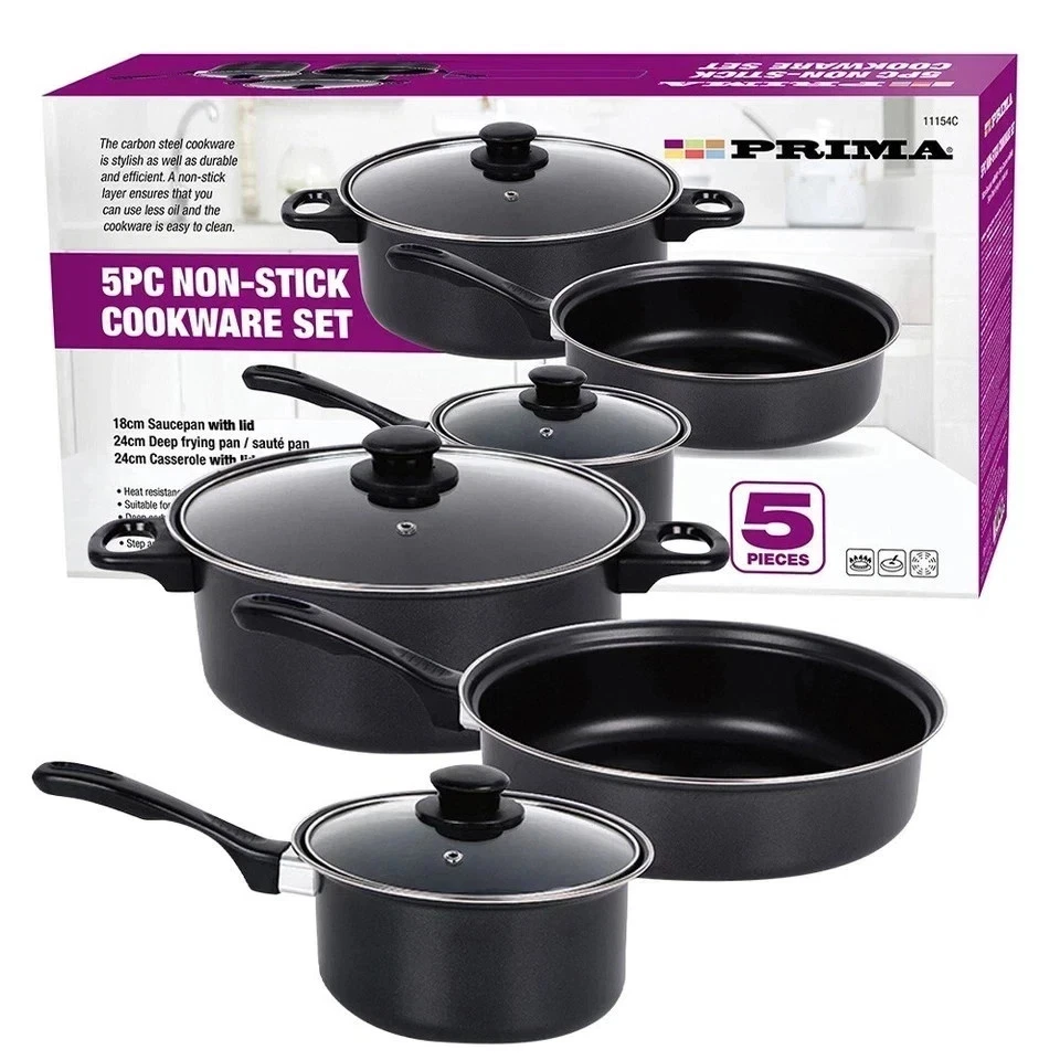 5PC NON STICK COOKWARE SET CARBON STEEL KITCHEN SAUCEPAN CASSEROLE POT DISHES