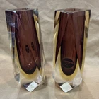 Pair Of Vintage Murano Murano Amethyst Faceted Glass Vase 6” New With Tag
