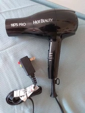 Used Hot Beauty Pro 1875 Black Hair Dryer 3 Temps 1 Speed Working Condition