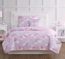 My World Rainbow Unicorn 3-Piece TWIN QUILT Set Purple/Pink