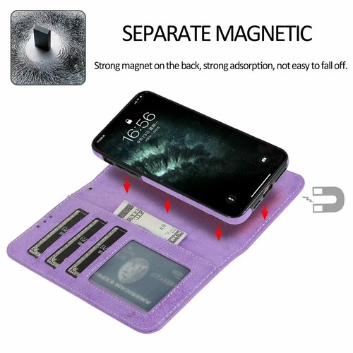 For iPhone 16e 15 14 13 12 11 Pro MAX X 8 Magnetic Leather Removable Wallet Case - Picture 67 of 83