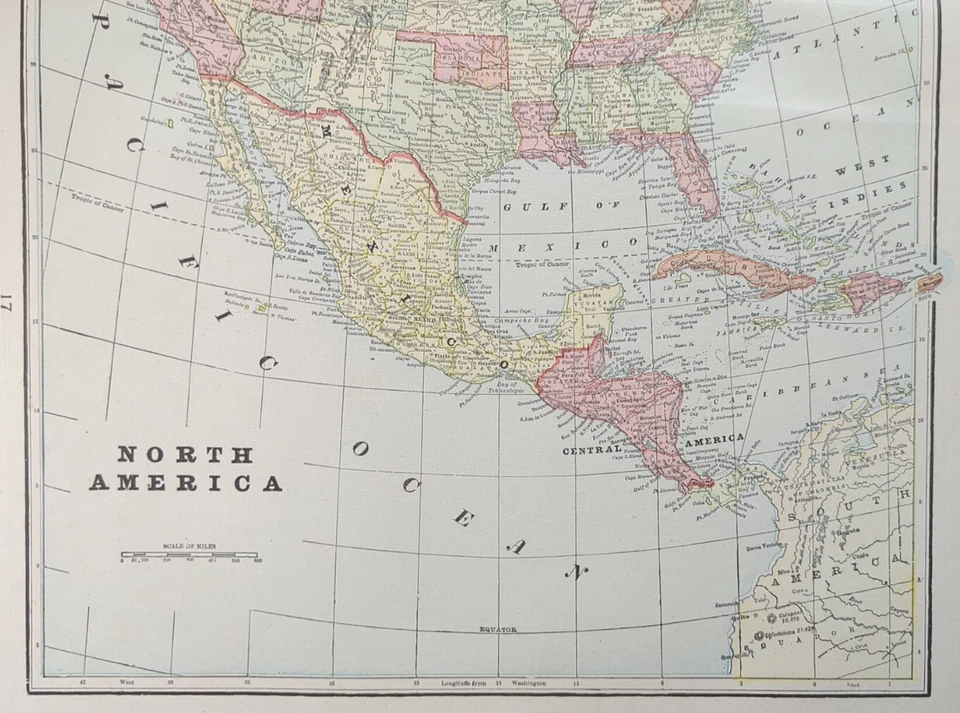 Vintage 1903 NORTH AMERICA Map 14"x22 Old Antique Original CANADA MEXICO USA - Image 4 of 4