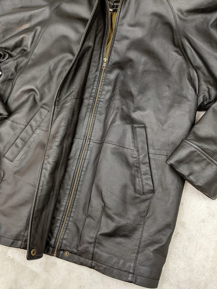 Chaqueta de cuero negra Seventh Avenue para mujer S Parka cremallera completa capucha de piel de zorro Foto 2 de 4