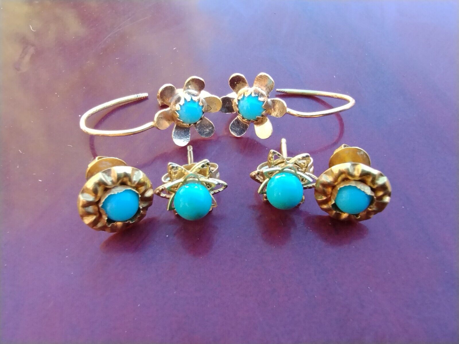 Antique Victorian 18k Gold  Turquoise Earrings Lo… - image 1