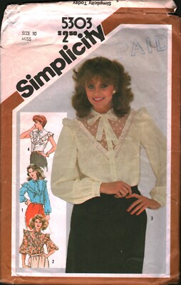 Simplicity Pattern 5303 5303 Simplicity Vintage SEWING Pattern Misses 1980s Ruffled Buttoned ...