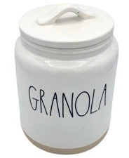 Rae Dunn Ceramic Granola Canister Sandstone Brown Bottom Trim Handle Cream NWT