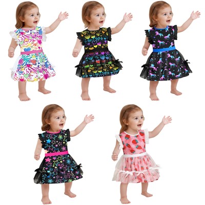 Baby Mädchen Schaukel Schleife Kleid Fliegenärmel Sommerkleid A-Linie Sommer