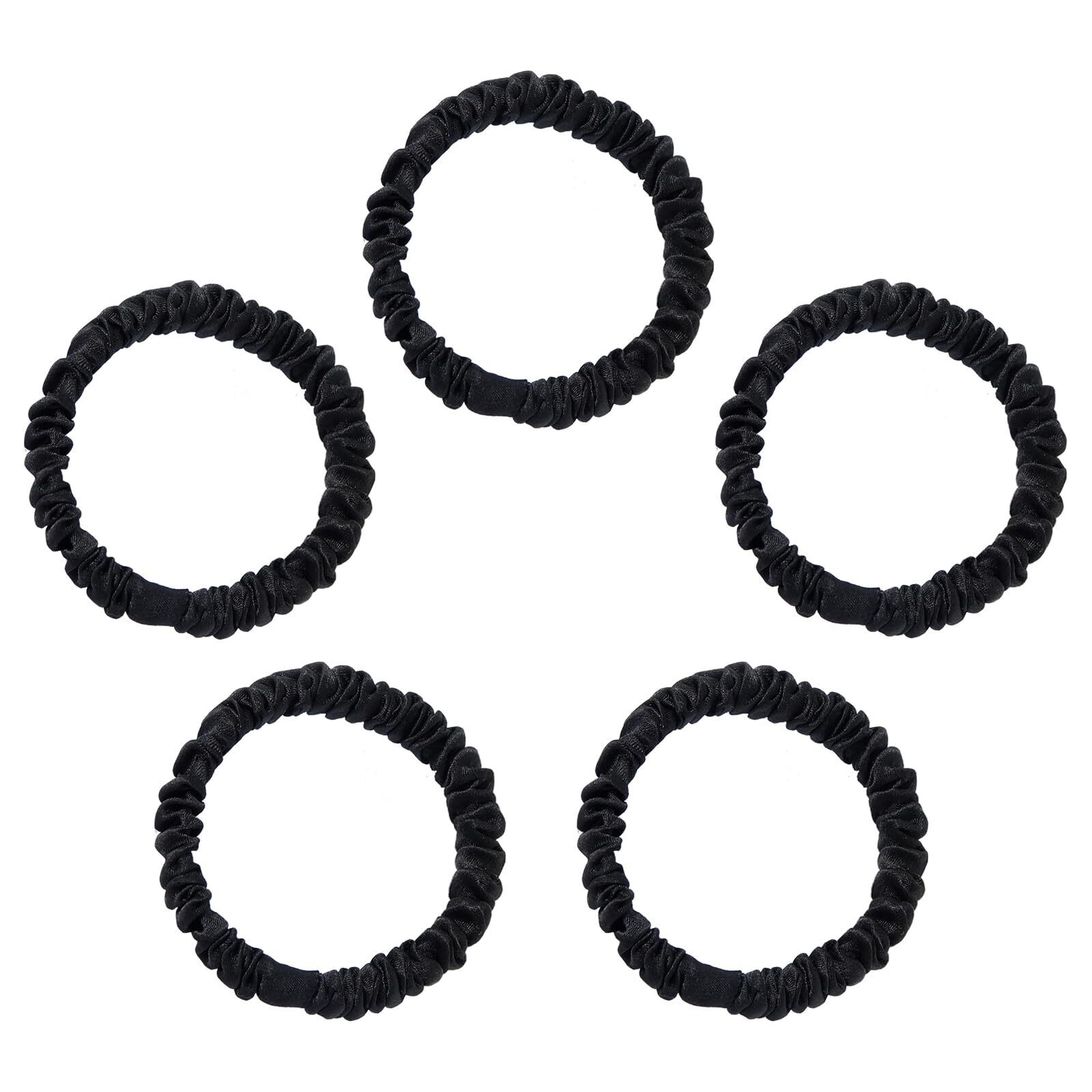 22MM 5-Pack Pure Mulberry Silk Scrunchies with Elastic Hair Ties