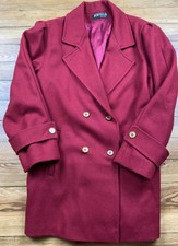 Jofeld Andover Red Pea Coat Womens Size 14 Wool Vintage Button Up