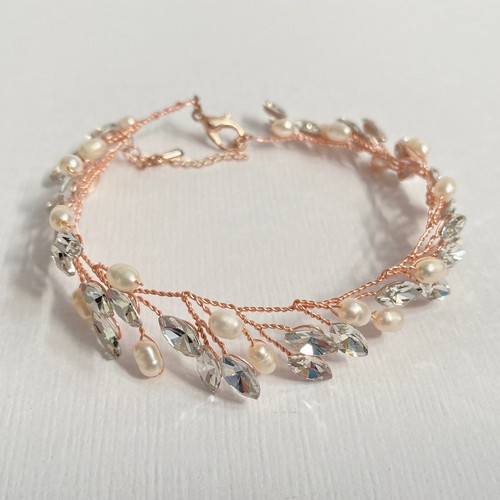 Mariell Rosegold Armband Kristall Edelsteine und Süßwasserperlen Hochzeit Abschlussball