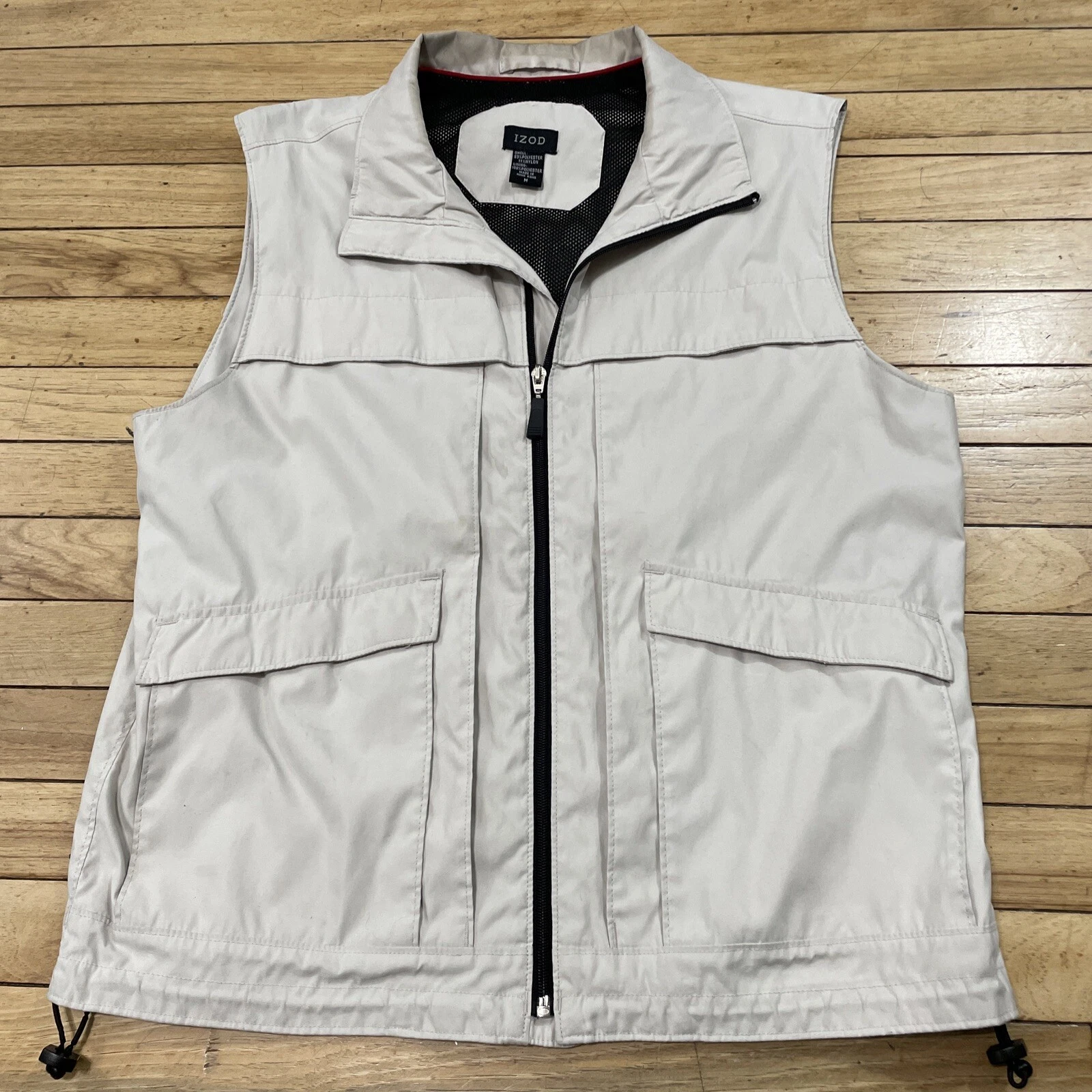 IZOD Tech Vest Golf Adult Men M Cream Streetwear Full Zip Vtg Y2k Old Money M