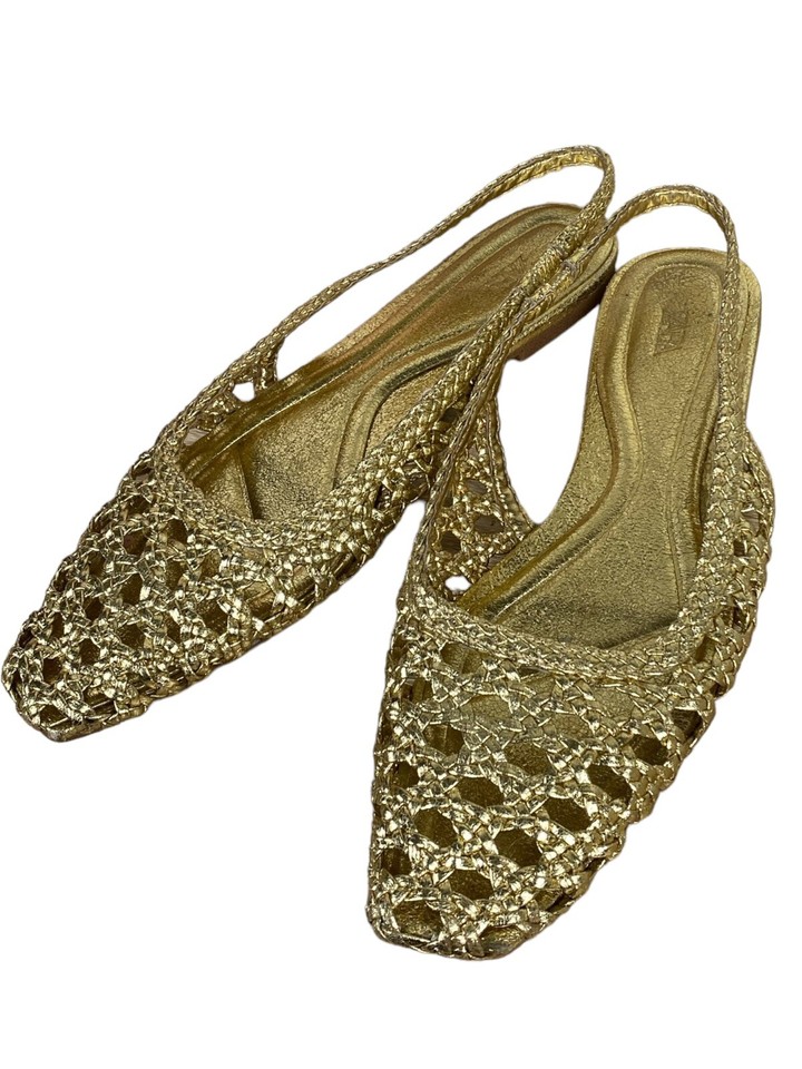 Sparkling Golden Square-Toe Flats