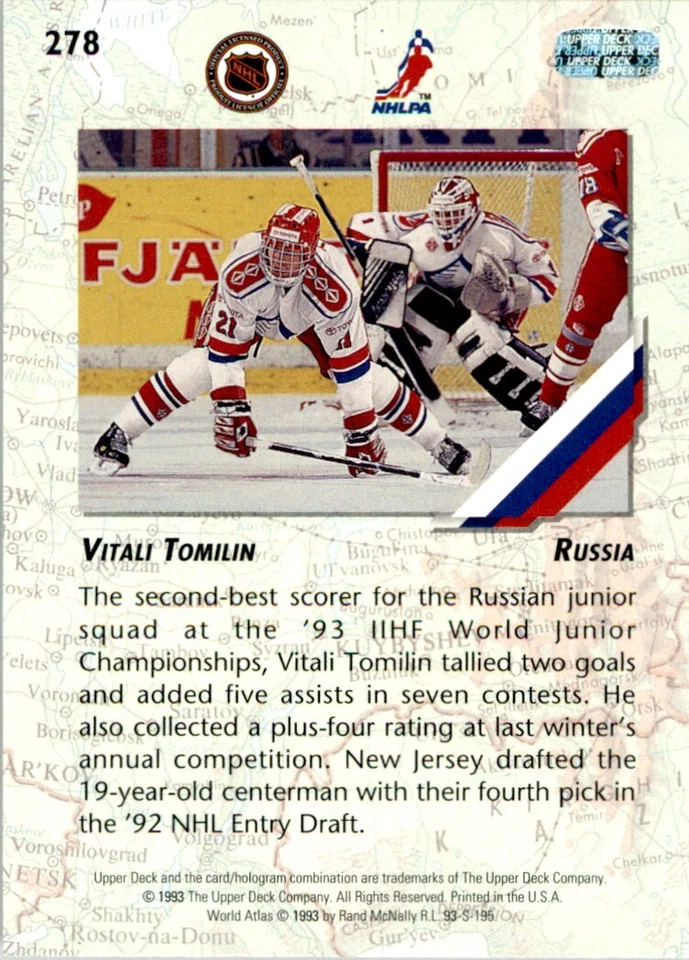 1993-94 Upper Deck Vitali Tomilin RC Russia #278 - Image 2 of 2
