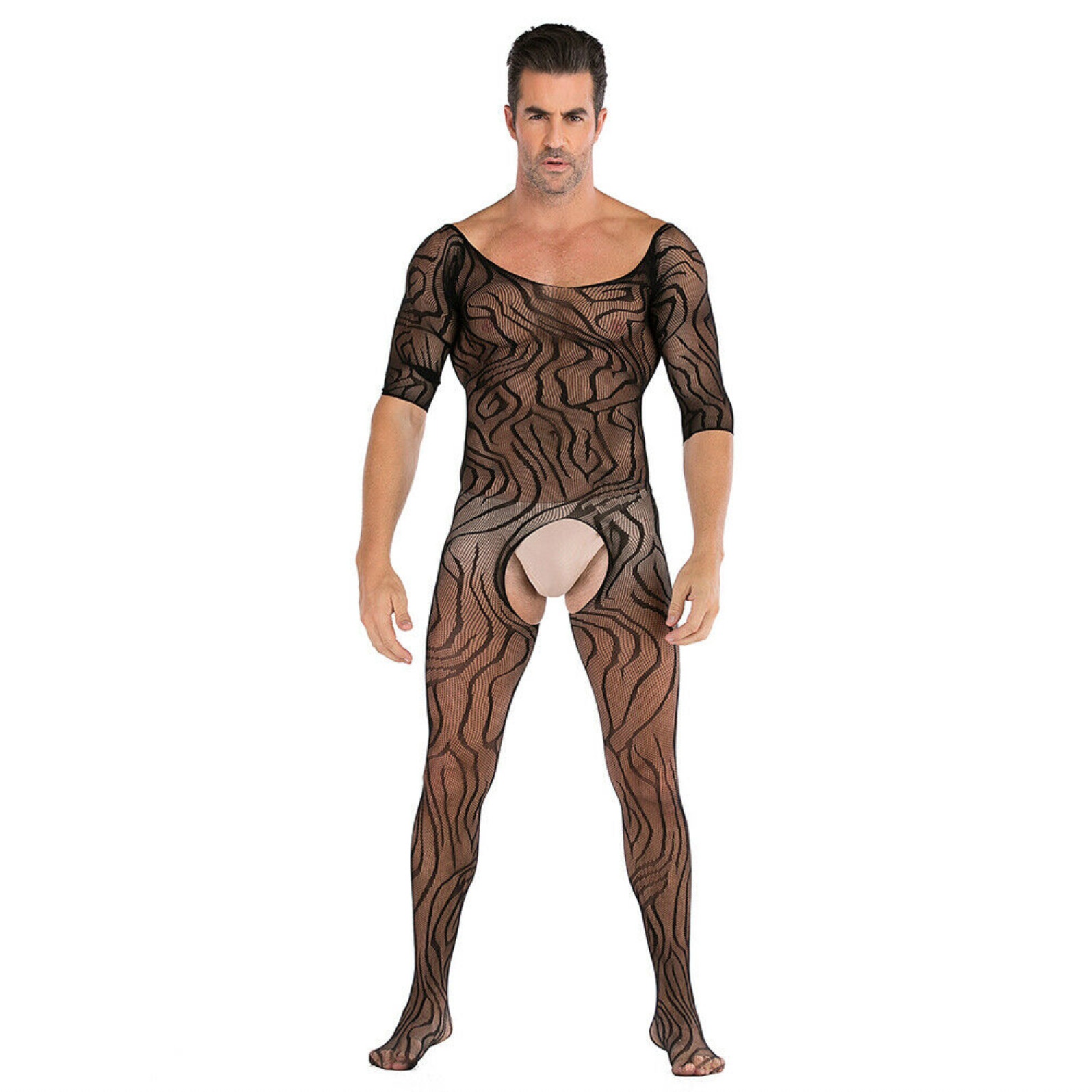 Mens Mesh Underwear Bodysuit Body stockings Sexy Full Figure Crotchless Lingerie image 9