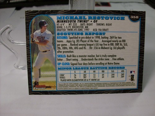 1999 Bowman Chrome #358 - Michael Restovich RC - Minnesota Twins 99-084 - Picture 2 of 2