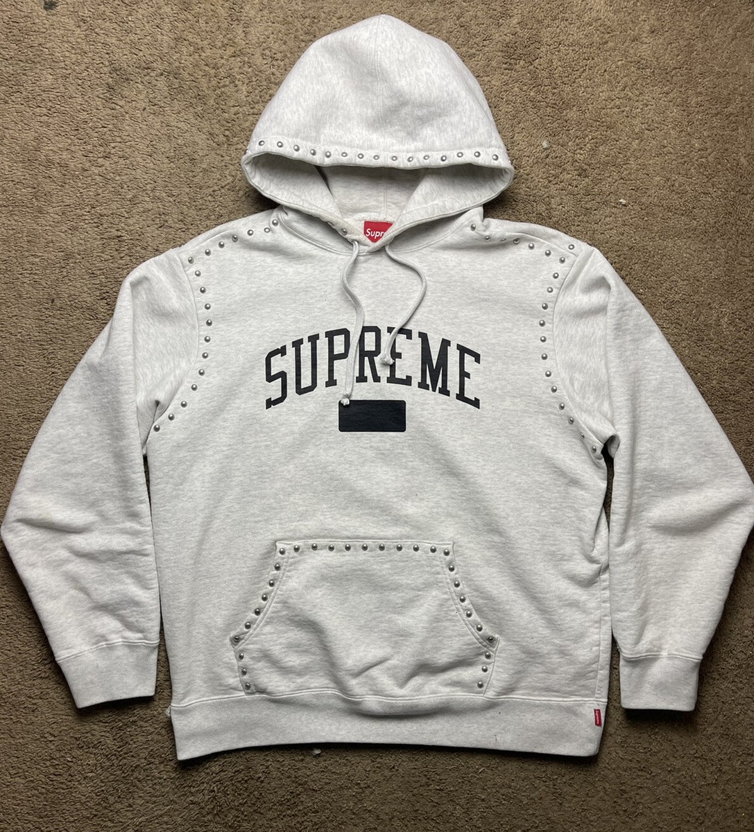 Gray Supreme FW18 Studded Collegiate Hooded Hoodie Gray Supreme FW18 Studded Collegiate Hooded Hoodie