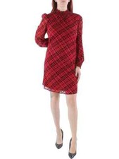 Tommy Hilfiger Plaid Smocked-Neck Chiffon Dress L23415 Womens Size 12US