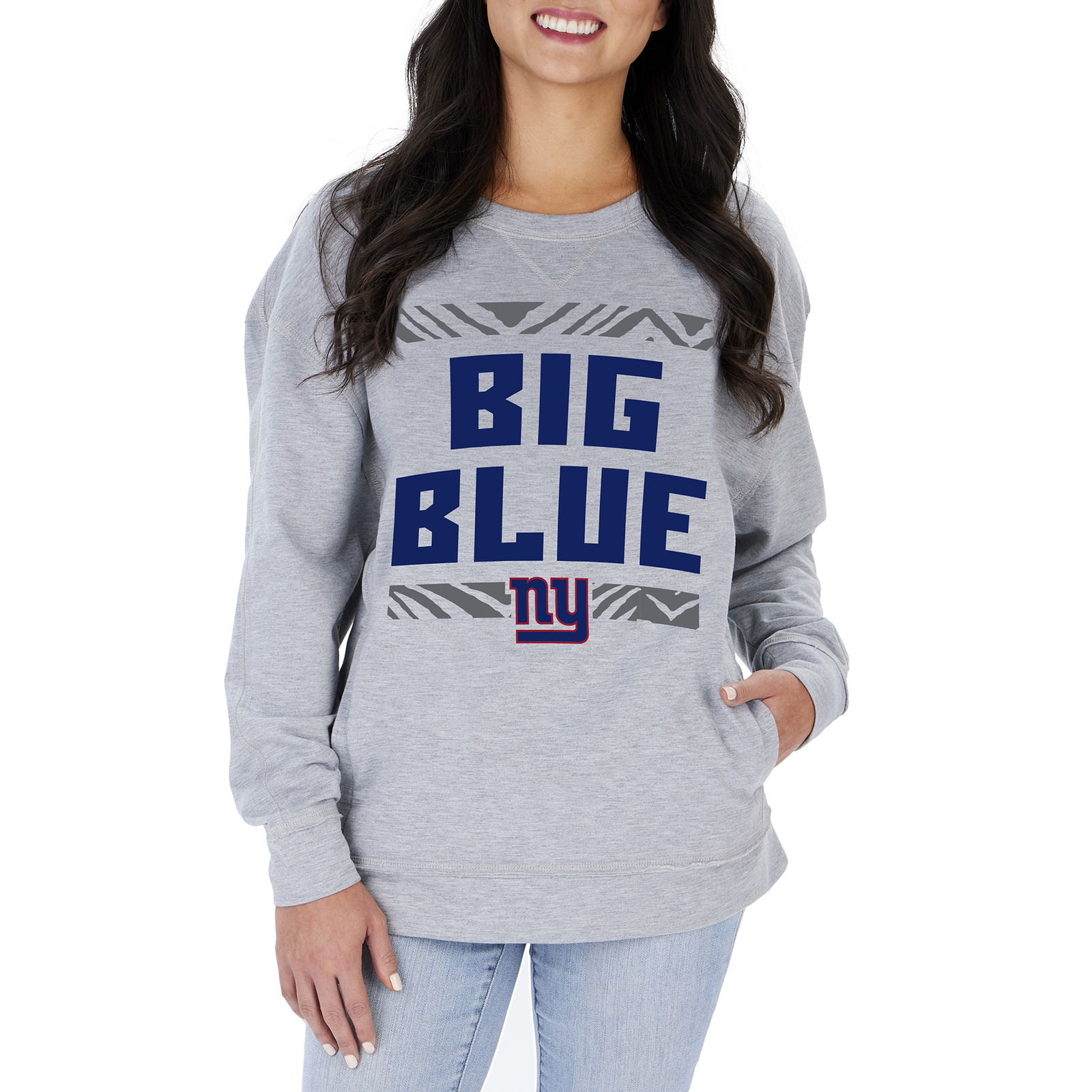 Женская толстовка с круглым вырезом Zubaz NFL New York Giants Heather серого цвета