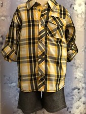 Petit Lem Boys Size 4 Shirt Short Set Yellow Grey Black Plaid Gingham