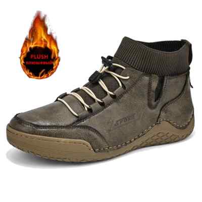 Winter Men's Snow Boots Warm Fur Ankle Boots Waterproof Non-slip Hiking Shoes
