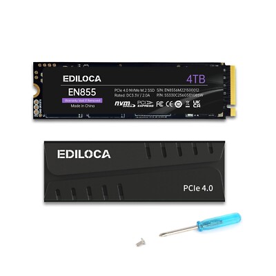 Ediloca EN855 M.2 NVMe SSD DRAM PCIe4.0 Internal SSD Hard Drive with Heatsink