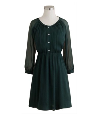 NWT J.Crew Womens Size 4 Long Sleeve Maisie Green Silk Dress $168 | eBay