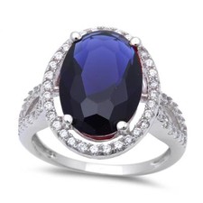 Halo 6ct Oval Cut Blue Sapphire  Cz .925 Sterling Silver Ring
