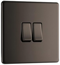 BG Electrical 2-Way Double Switch, Screwless Flatplate Black Nickel 20A