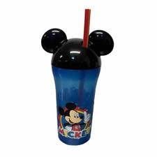 Disney Mickey Mouse Donald Duck Plastic Drink Water Cup With Straw Disneyland