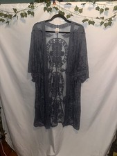 Blue Embroidered Floral Mesh Kimono Jacket L-XL 3/4 Sleeve Women  s