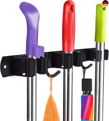 Mop and Broom Holder Wall Mounted - Robust Stainless Steel Holder with Multiple