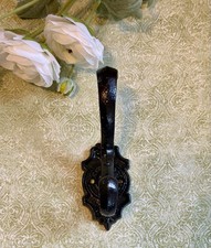 Antique Cast Iron Wall Hooks Black Ornate Coat Hat Towel Hanging Vintage