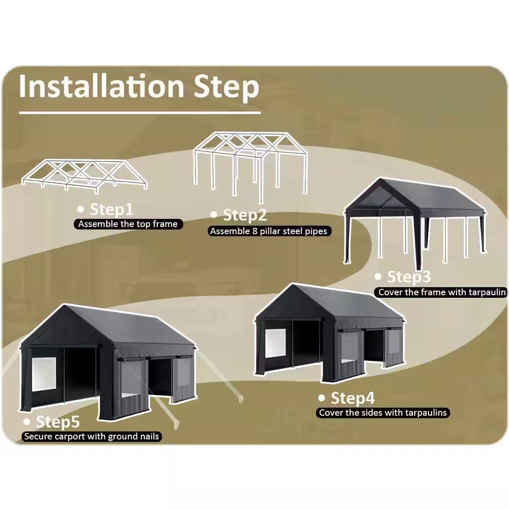 12 Ft. X 20 Ft. Heavy-Duty Portable Carport with Side-Opening Door, Roll-Up Wind