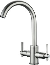 Brushed Kitchen Sink Taps Mixers Traditional Dual Lever Monobloc 360 Swivel Spou
