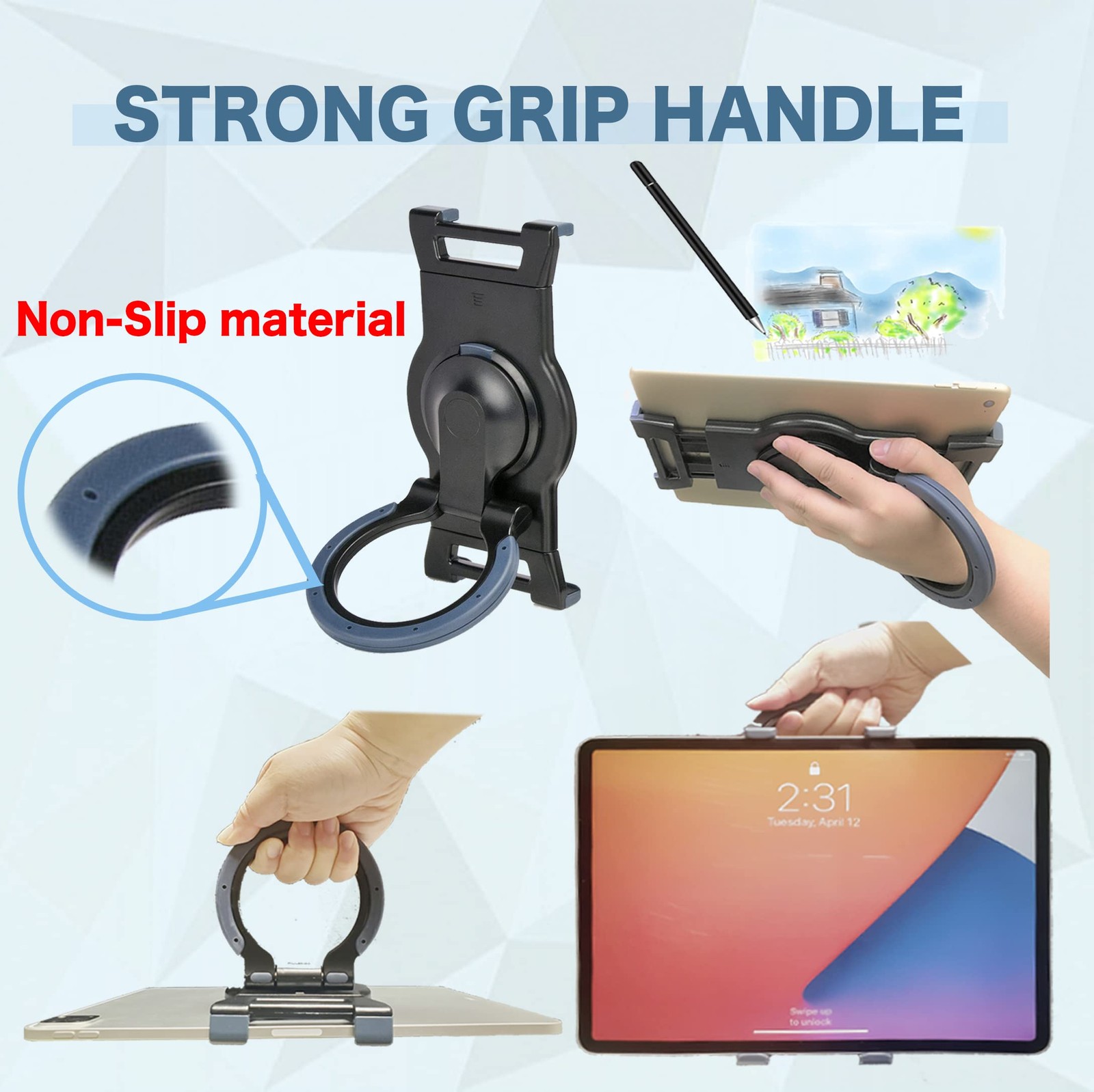 Tablet Hand Grip Holder & Stand for Drawing Reading Writing Adjustable Mount