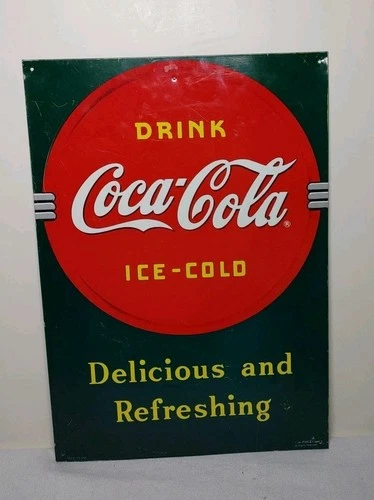 Vintage 1989 Coca Cola Tin Advertising Sign 17” x 12” Classic Logo Green/Red