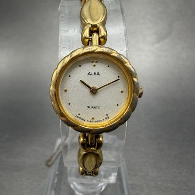 Seiko Alba Watch Women 17mm White Dial Gold Tone Round Y150-0A30 New Battery