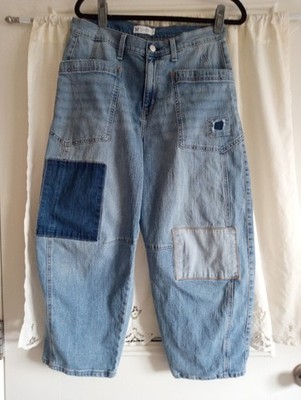 Jessica Simpson Women's Cropped Patchwork Barrel Jeans Size 10