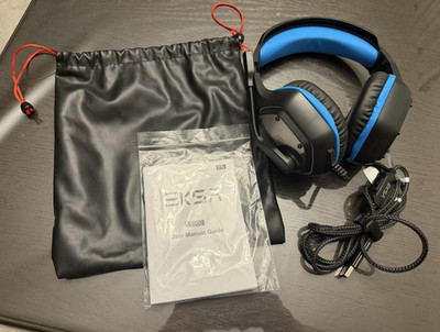 EKSA E1000 USB Wired Over-Ear Gaming Headset Boom Mic Stereo Volume Black/Blue