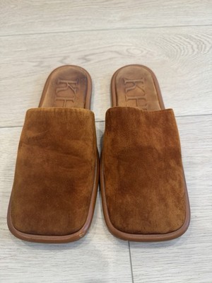 Khaite Brown Suede Mules Slides 37.5 Made In Italy Slip On Square Toe