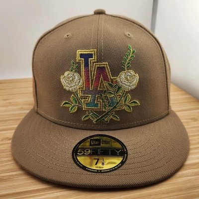 Los Angeles Dodgers Fitted Hat, Men Khaki Cap, Rose Garden, New