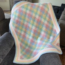 Handmade Crochet Baby Blanket New Pastel Plaid