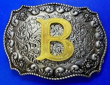 Custom Letter Initial B Two Tone Western Belt Buckle by WMG