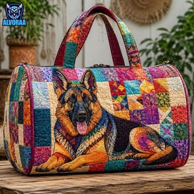 Personalized German Shepherd Dog Quilted Duffle Bag, Retro Pet Weekend Tote, Vin