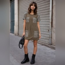 Isabel Marant toile Silk Military Tunic Dress-Olive